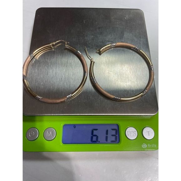 925 silver 10k gold fill giant tri-tone hoop earrings - Picture 5 of 9